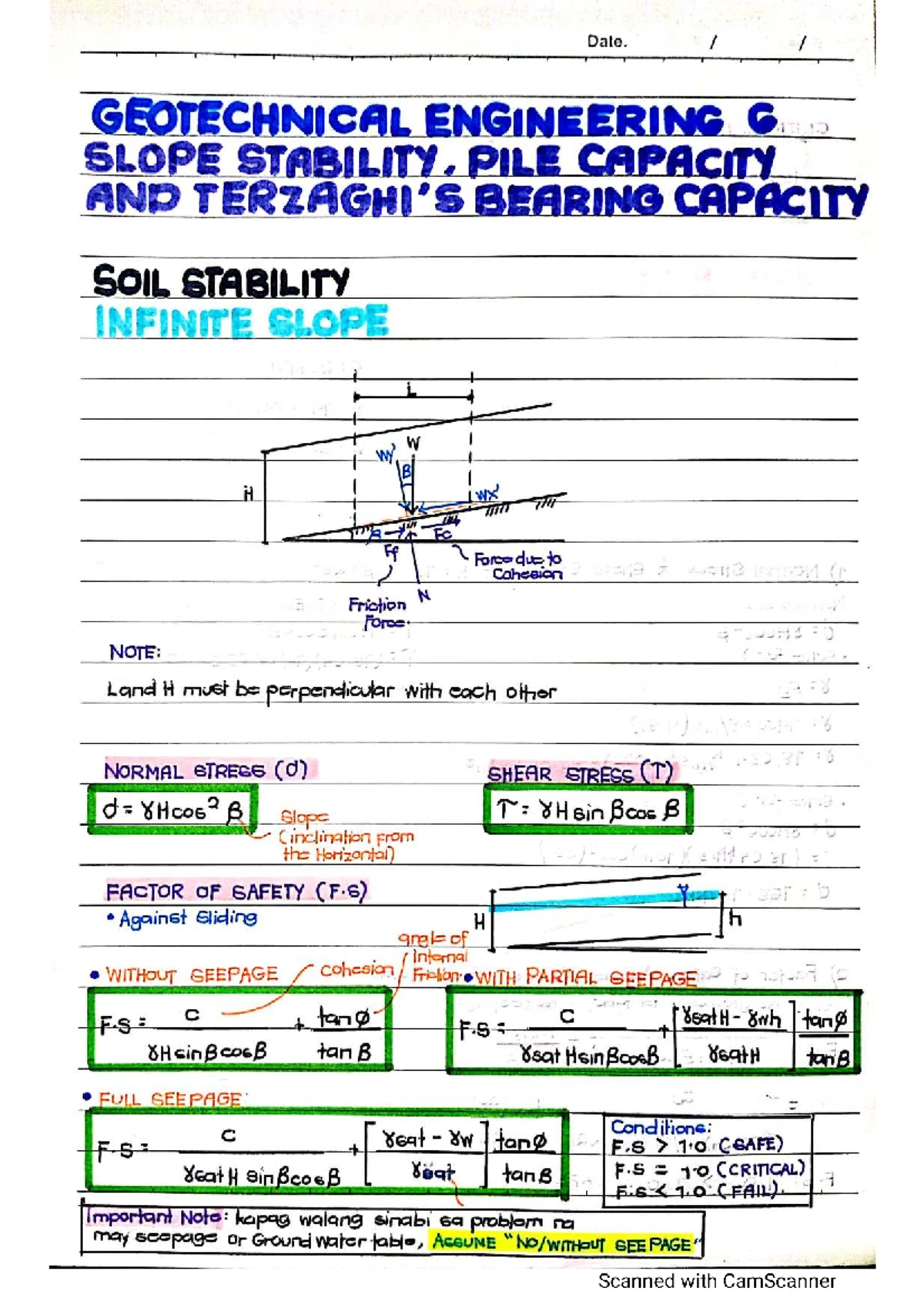 GEO-ENG Notes PART 2 - formula cards - Date. GEOTECHNICAL ENG 4 ...