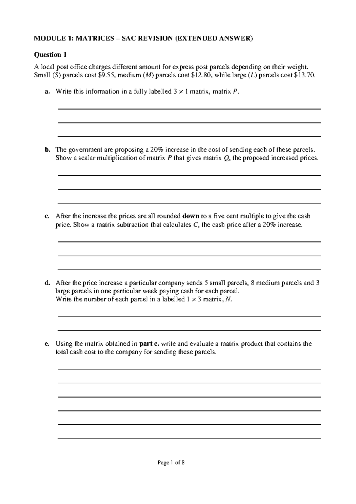 Matrices SAC Revision: Extended Answer Guide - Studocu
