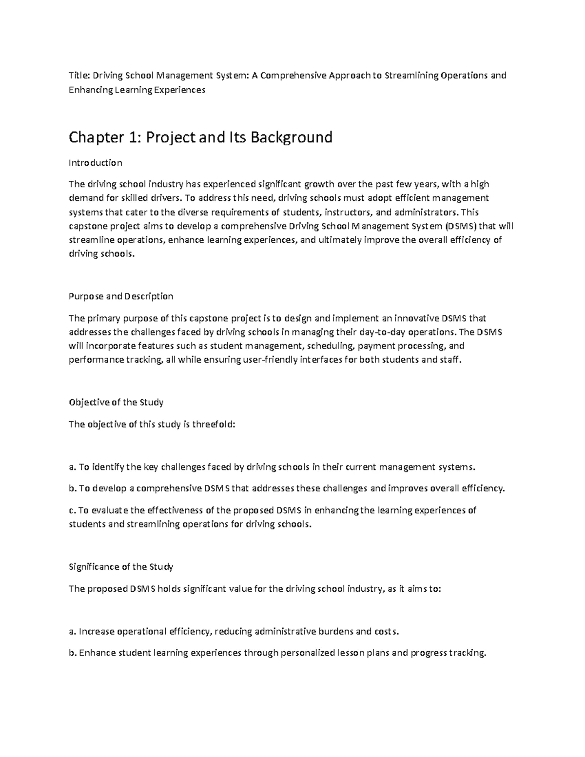 Capstone 1: Comprehensive Driving School Management System Overview ...