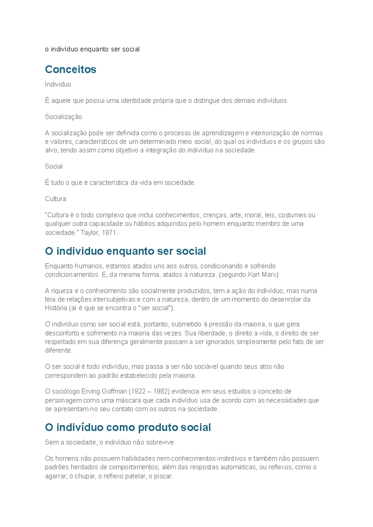 O Indivíduo como Ser Social: Conceitos e Processos de Socialização (1 ...