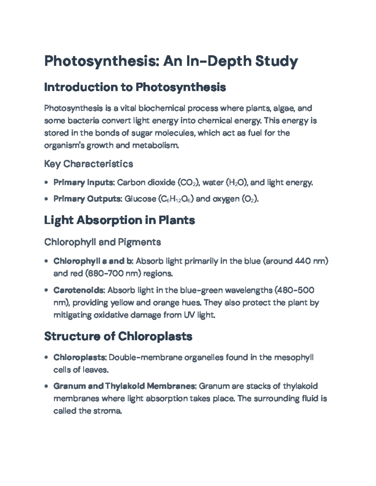 In-Depth Study of Photosynthesis (Biol 101: Lecture Notes ...