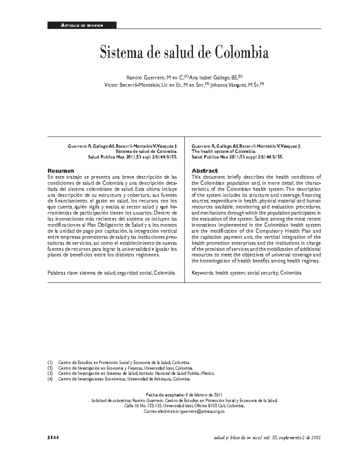 Revisión del Sistema de Salud en Colombia: Análisis y Perspectivas S144 ...