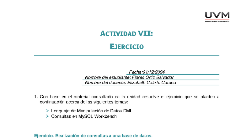 A7 Ejercicio: Consultas SQL en MySQL Workbench para Gestión de Ventas ...