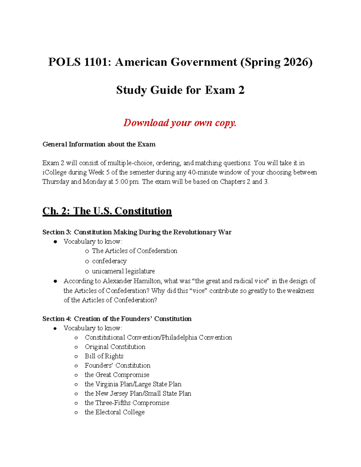 POLS 1101: Study Guide for Exam 2 - American Government - Studocu