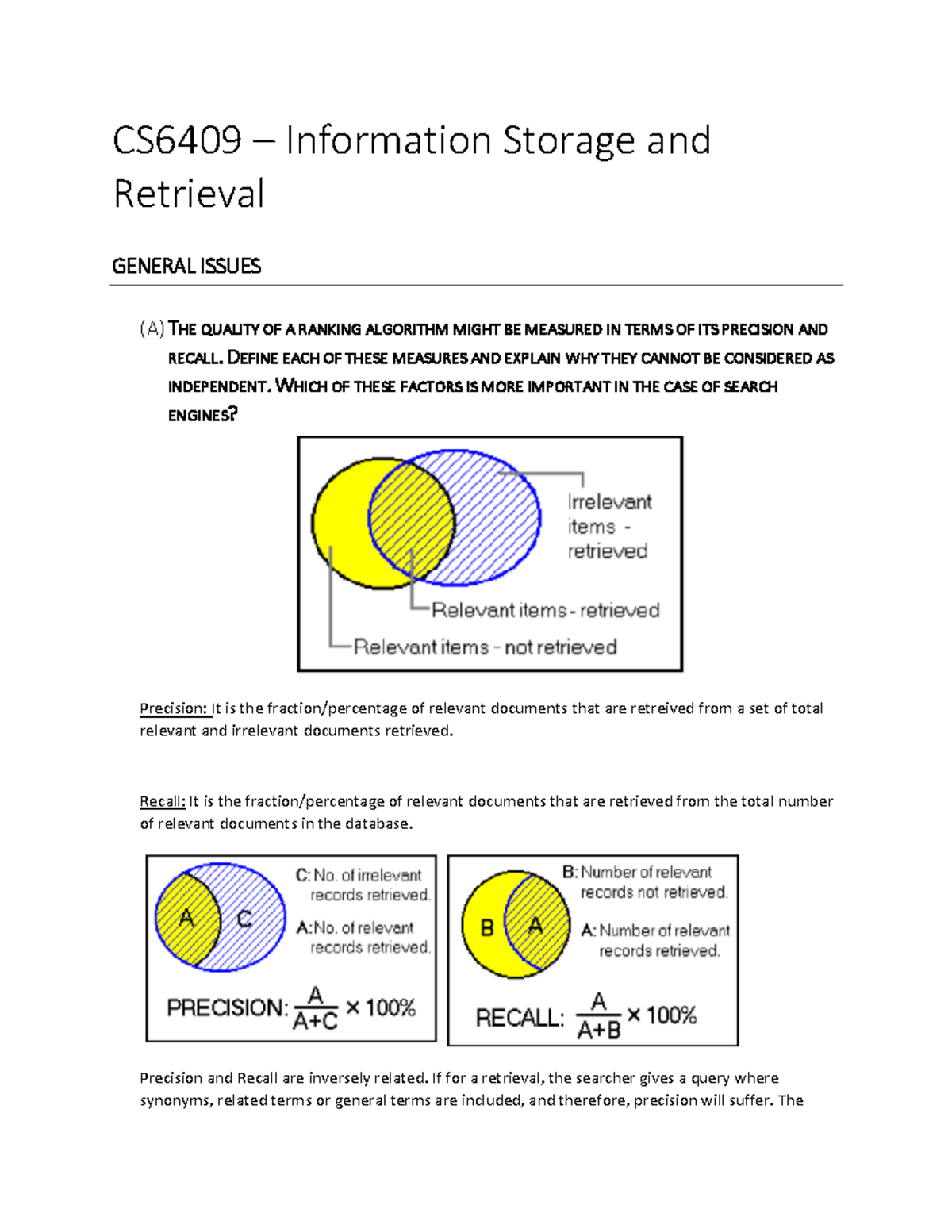 Assignment 1 - CS6409 – Information Storage and Retrieval GENERAL ...