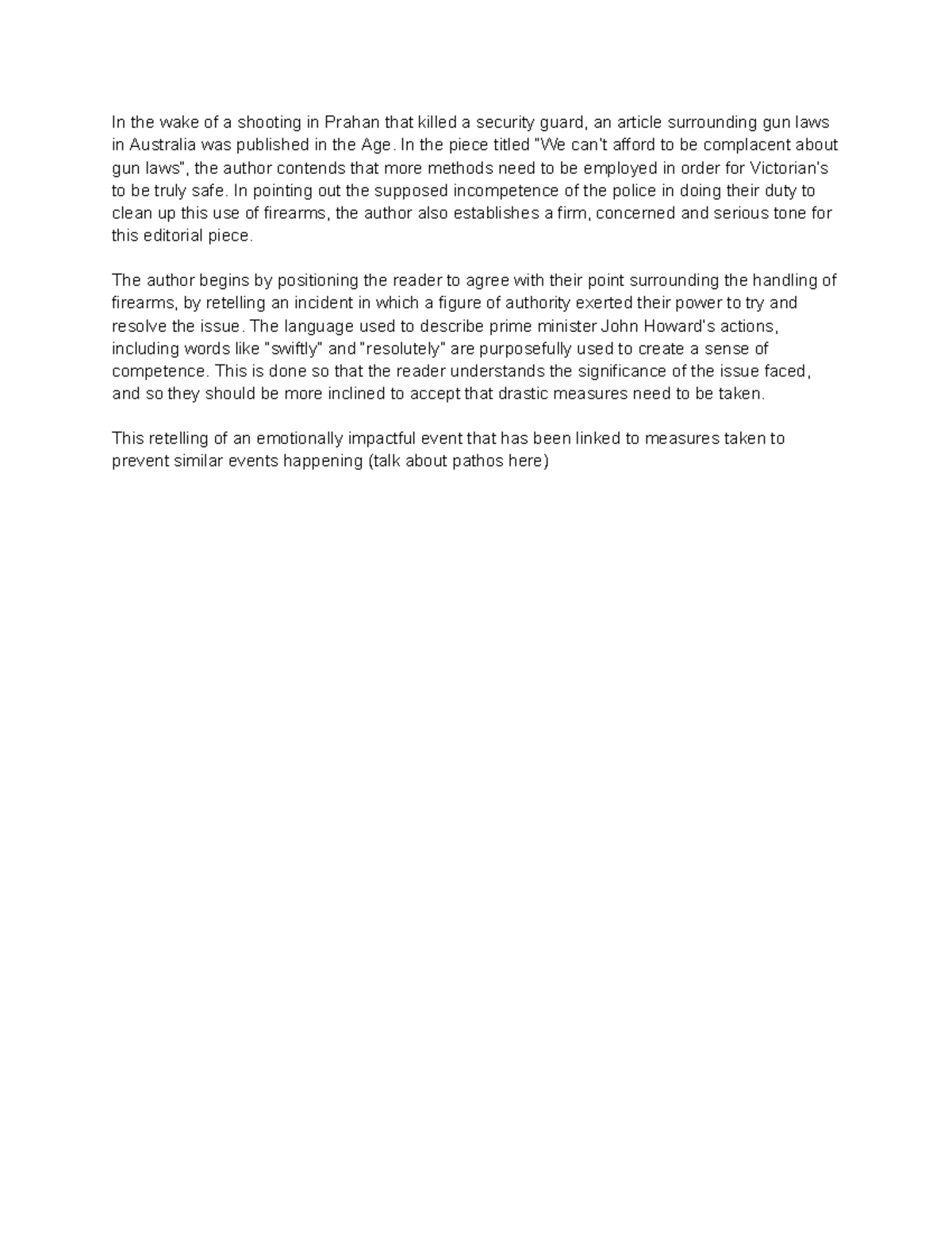 AA Practice Essay - Gun Laws in Australia After Prahan Shooting - Studocu