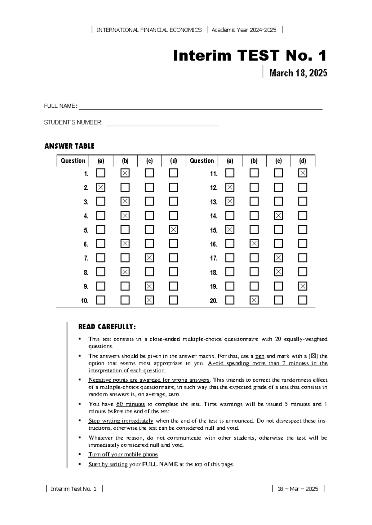 IFE 2024-2025 Interim Test No. 1 Questionnaire & Solutions - Studocu