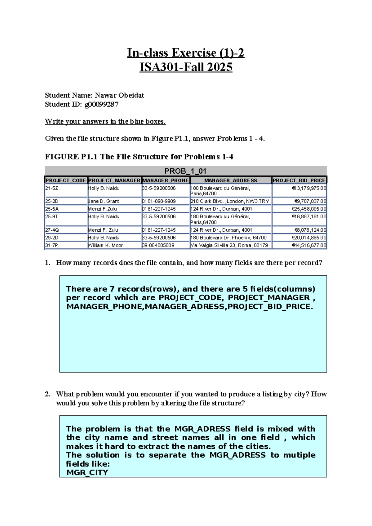 In-class Exercise 1-2: Data Structure Analysis for Problems 1-4 - Studocu