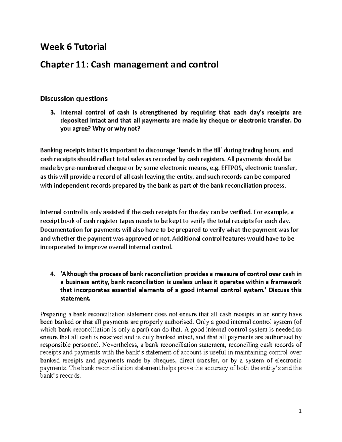 Week 2 Tutorial Solutions - CHAPTER 1 DECISION MAKING AND THE ROLE OF ...