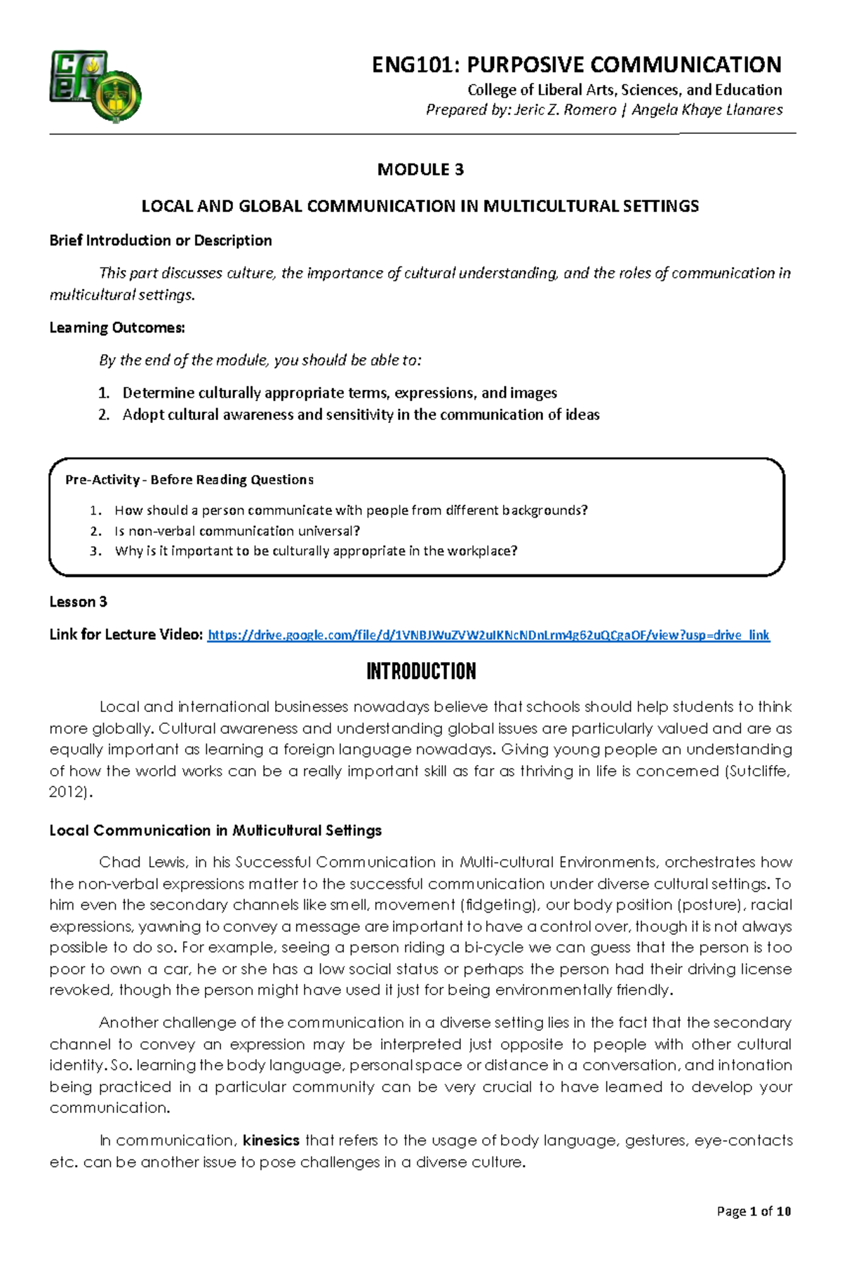 ENG101: Module 3 - Local & Global Communication in Multicultural ...