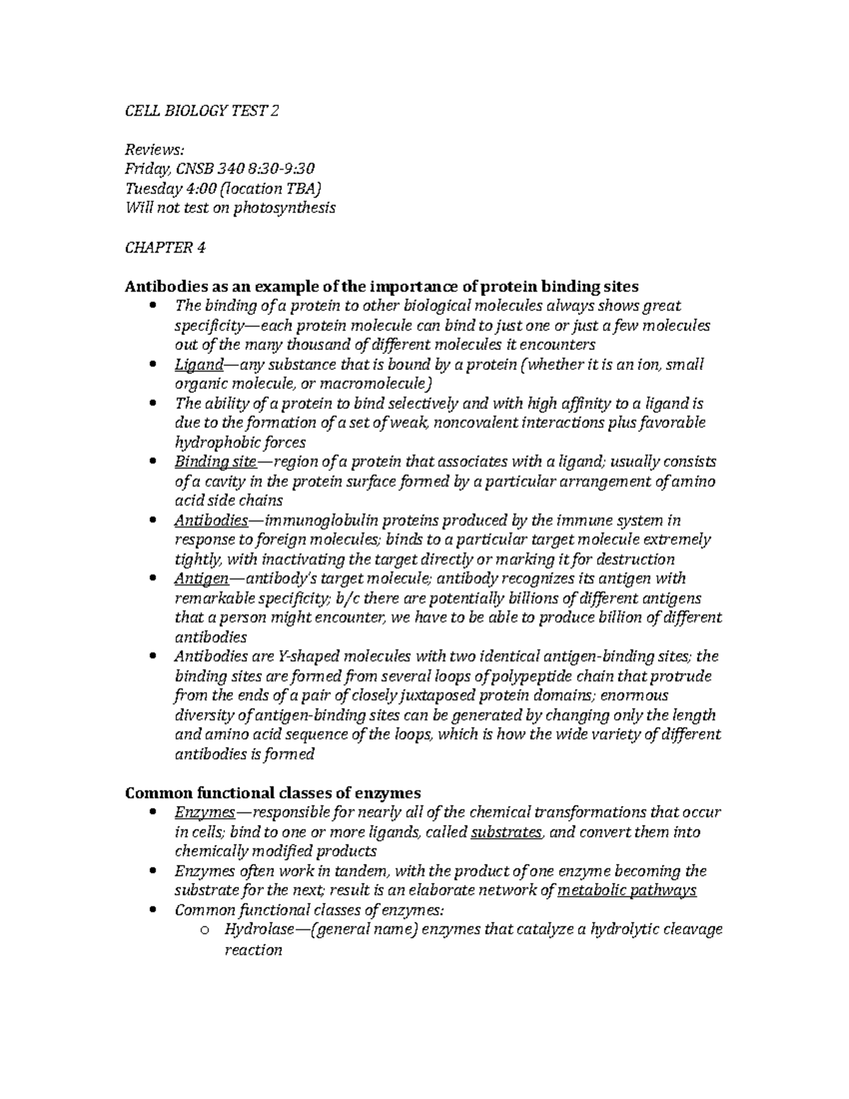 CELL BIOLOGY TEST 2 Notes - Key Concepts and Review for Exam - Studocu