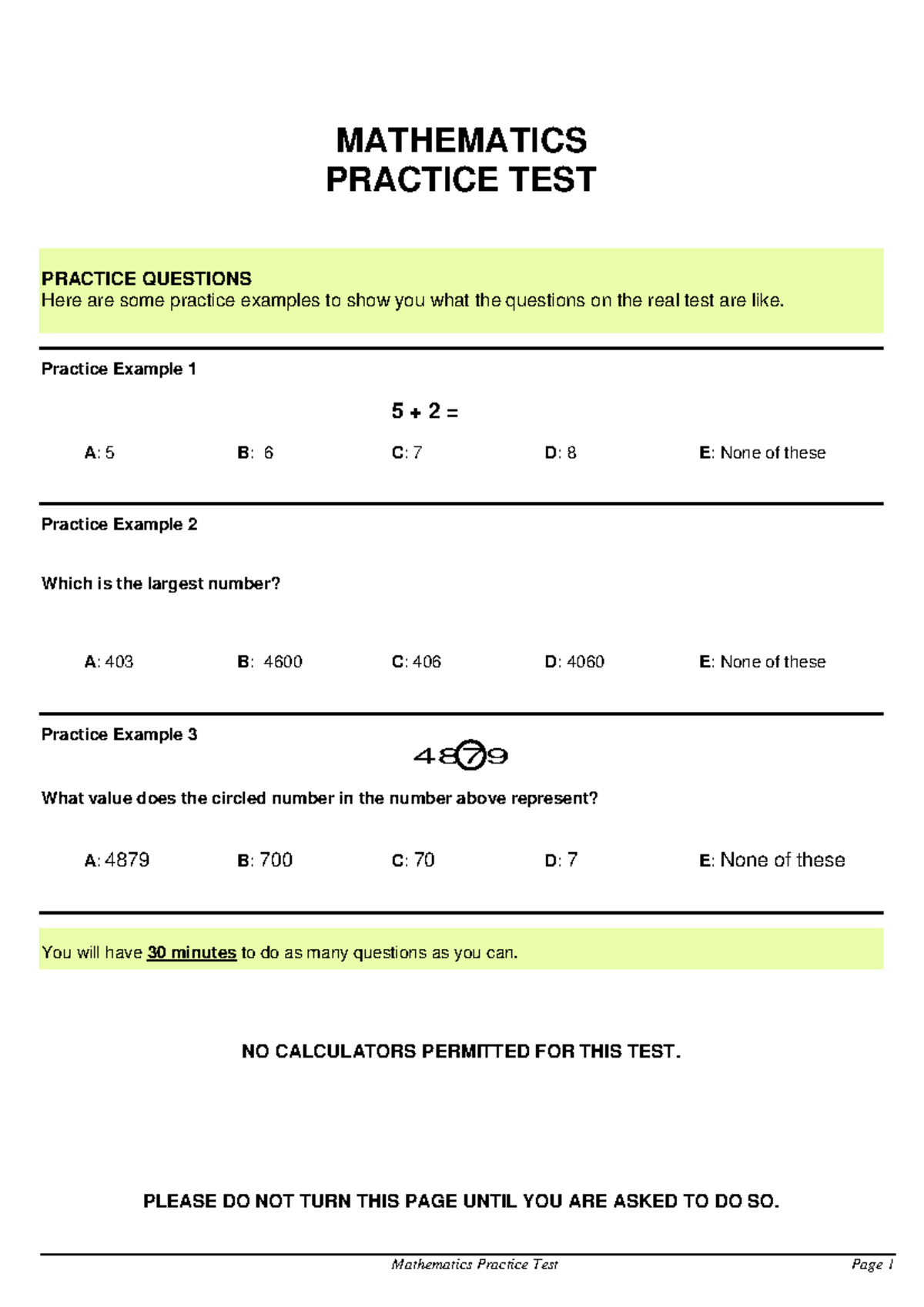 MATHEMATICS PRACTICE TEST QUESTIONS AND ANSWERS - Studocu