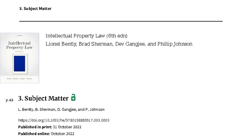 Subject Matter in Intellectual Property Law (IP Law 101) - Studocu