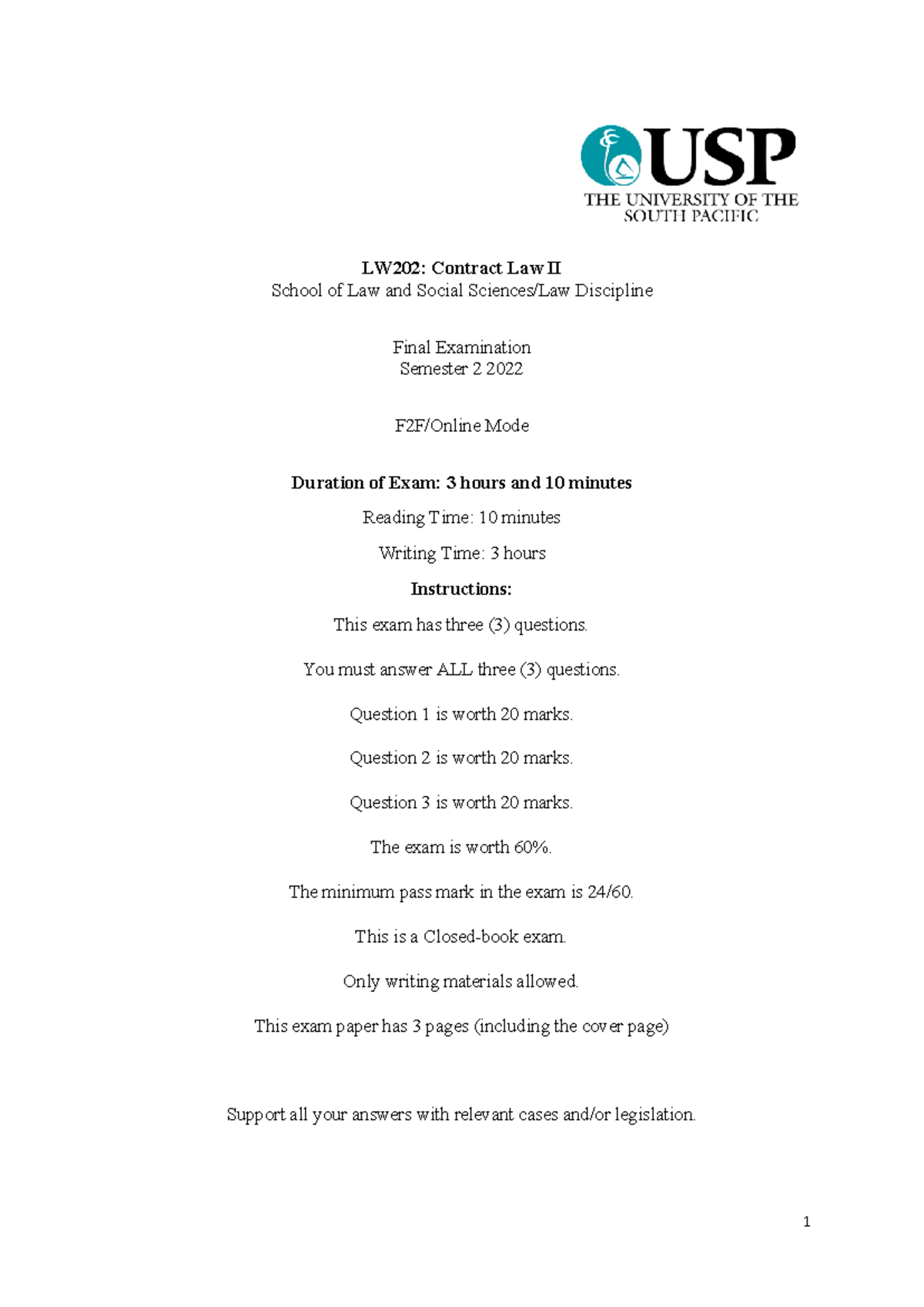 LW202 Final Exam: Contract Law II - Semester 2 2022 Insights - Studocu