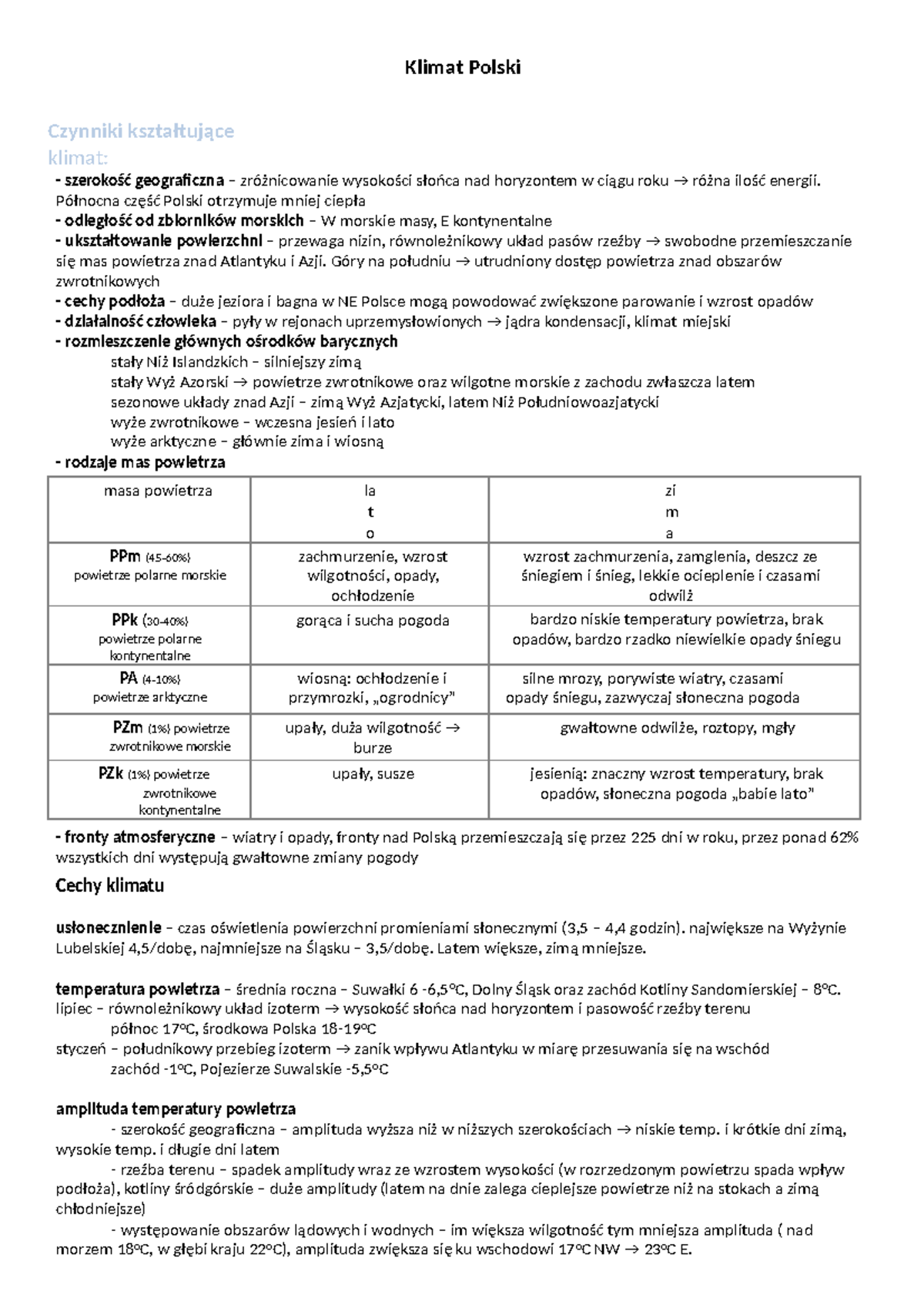 Klimat Polski Geografia 3 - Czynniki kształtujące klimat: Klimat Polski