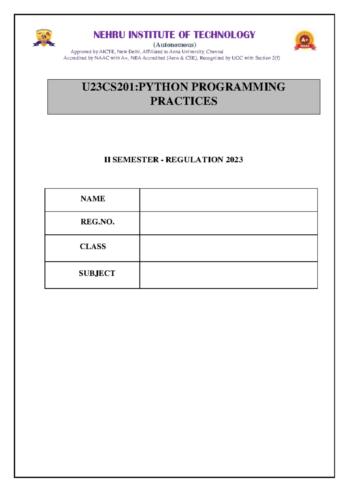 Python Programming: Basics and Advanced Problems - CSE I Year - Studocu