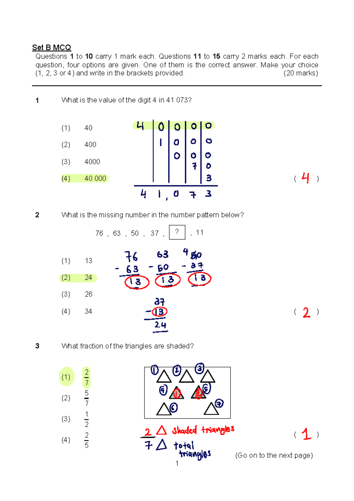 P5 Set B MCQ Questions 1-15 with Answer Choices - Studocu