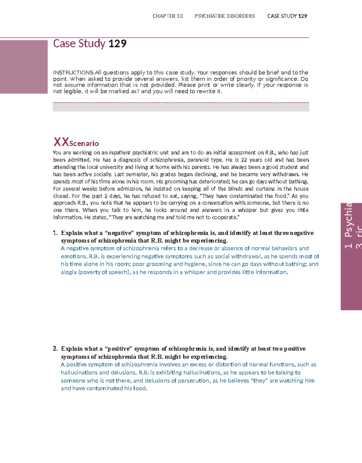 CHAPTER 13 PSYCHIATRIC DISORDERS: CASE STUDY 129 ANALYSIS - Studocu