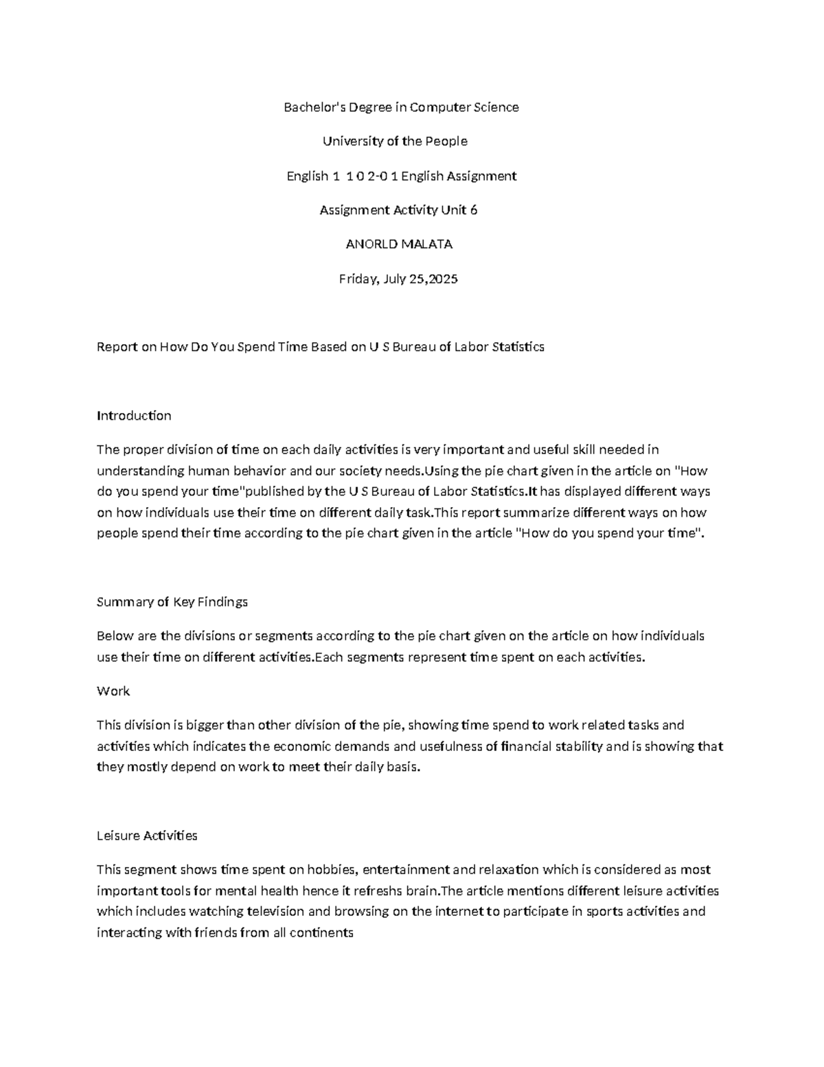Bachelor's Degree in Computer Science: Unit 6 English Assignment Report ...