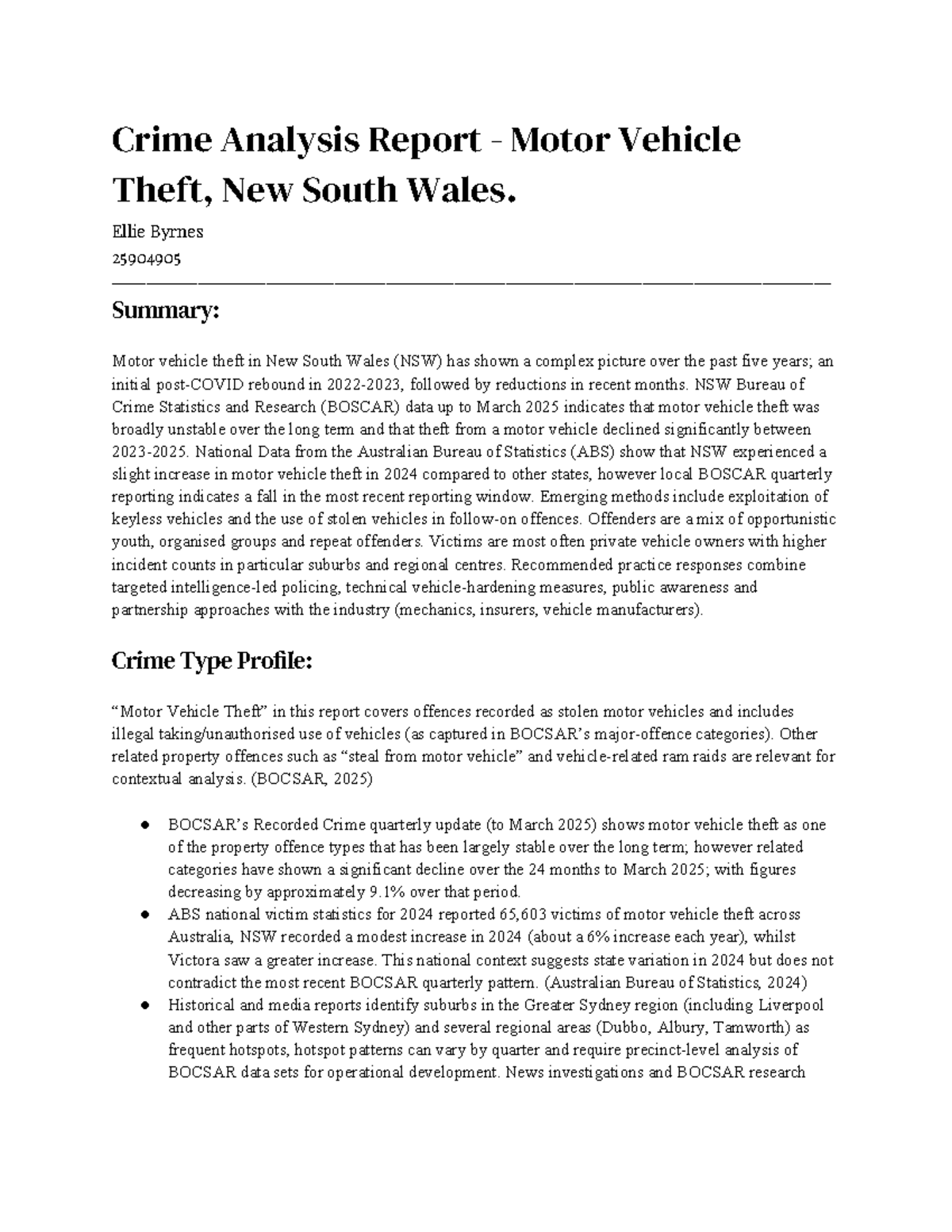 Crime Analysis Report: Motor Vehicle Theft in NSW (Assignment 3) - Studocu