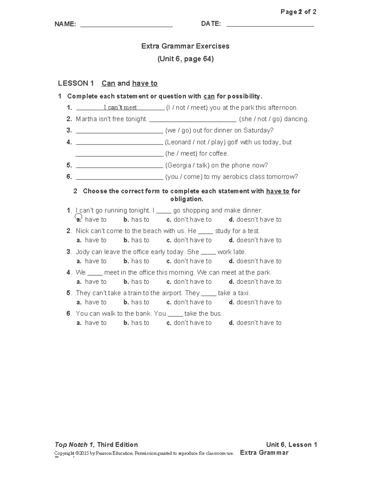 Basic II - UNID 3 - INGLES: Grammar Activities Unit 3 Lessons 1 & 2 ...