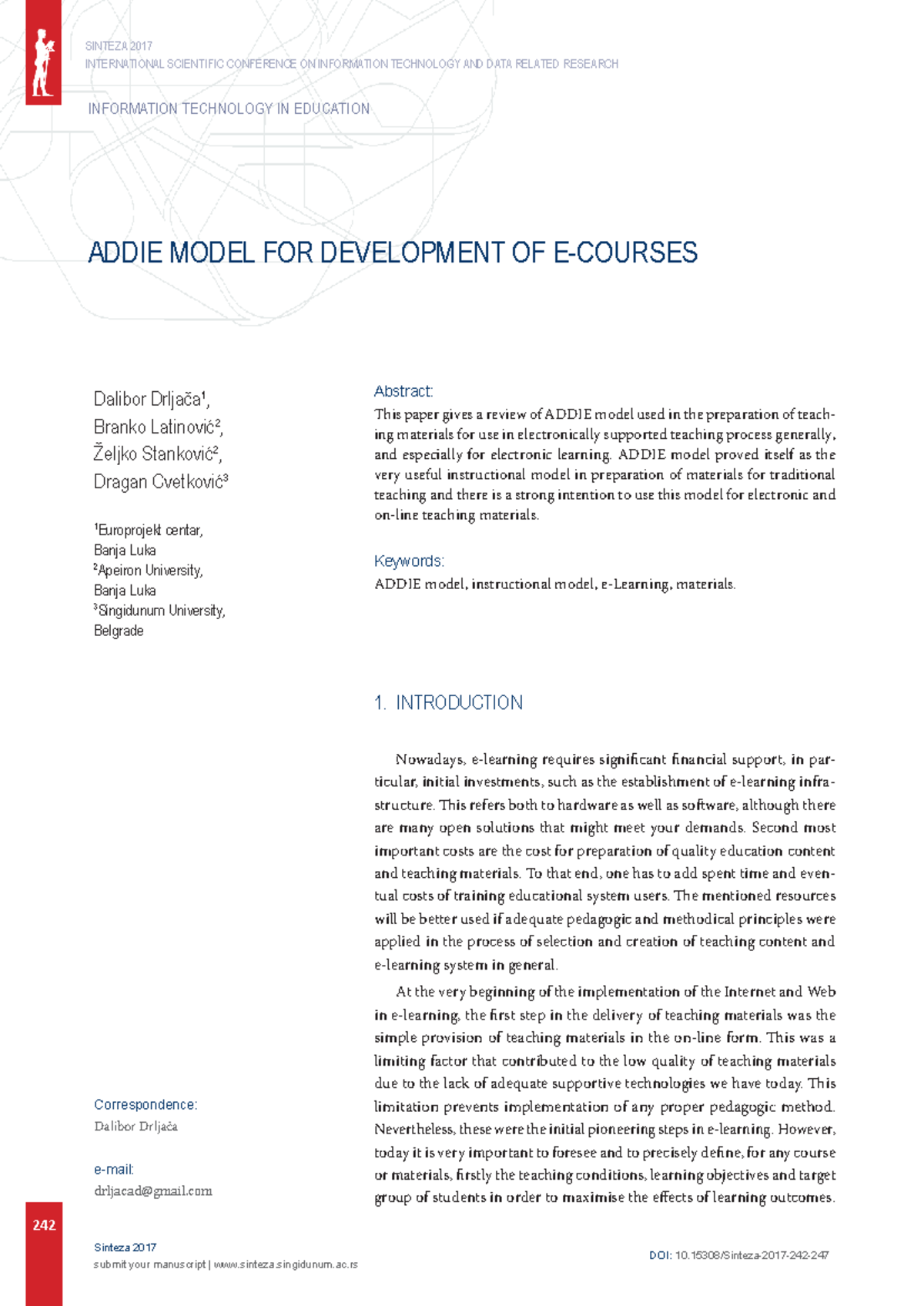 ADDIE Model for E-Course Development in IT Education - Sinteza 2017 ...