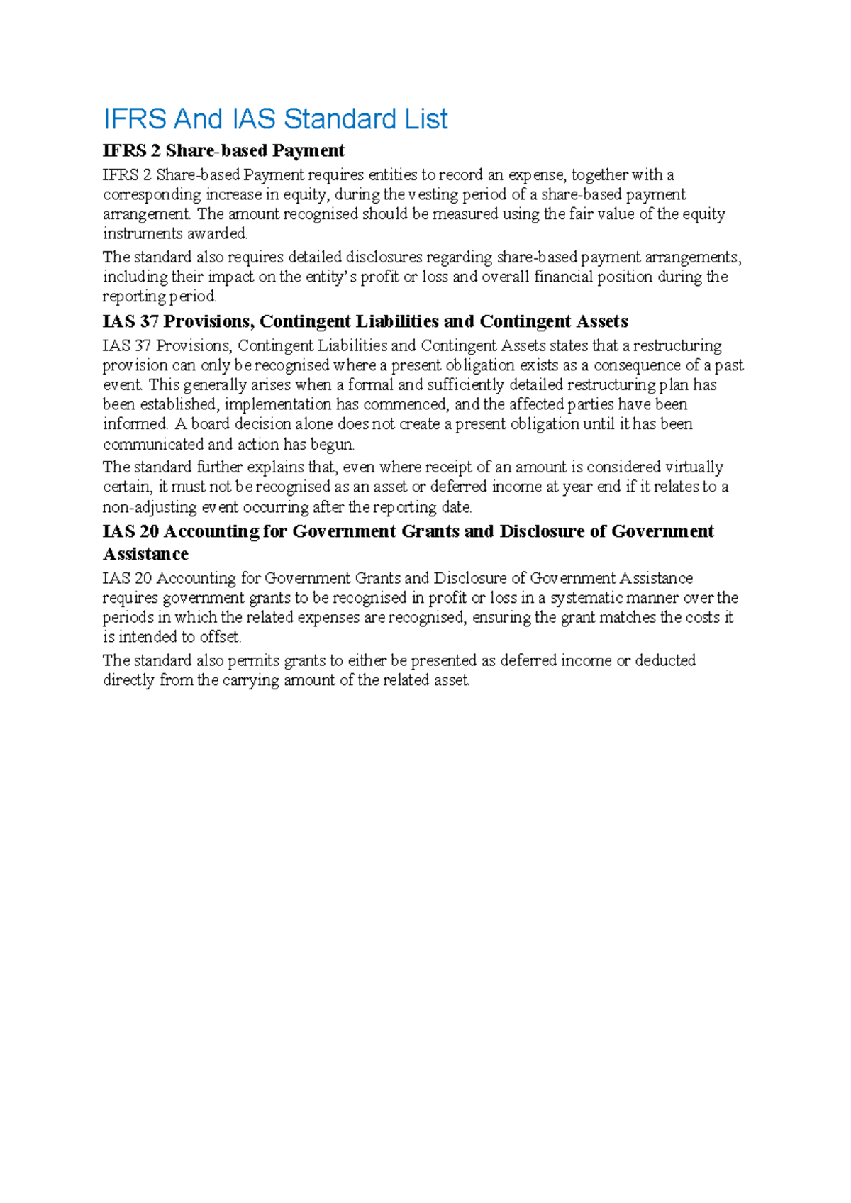 IFRS & IAS Standards Overview: Key Provisions & Requirements - Studocu