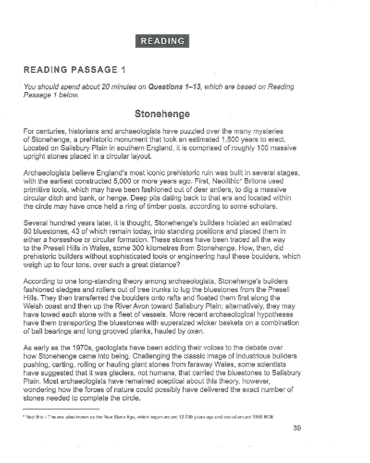 Cambridge 18 Reading Passage 1 - Stonehenge Insights and Analysis - Studocu