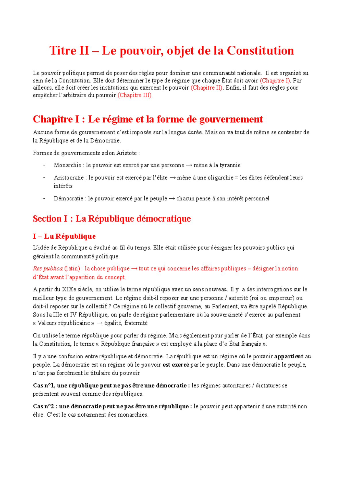 Titre II - Le Pouvoir Politique et la Constitution: Analyse et Régimes ...
