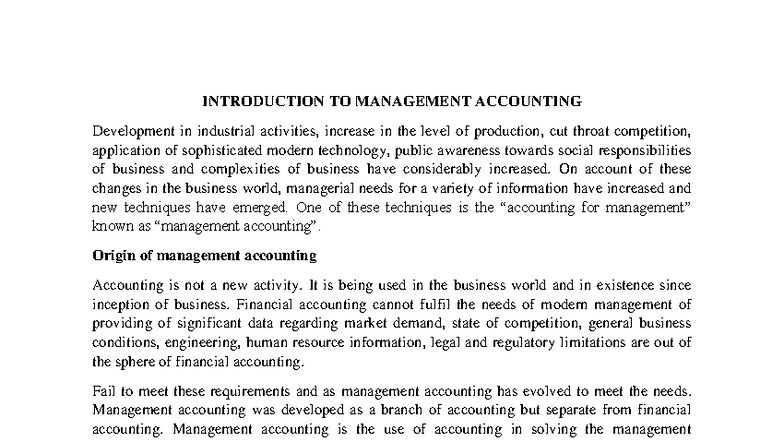 Introduction TO Management Accounting - INTRODUCTION TO MANAGEMENT ...