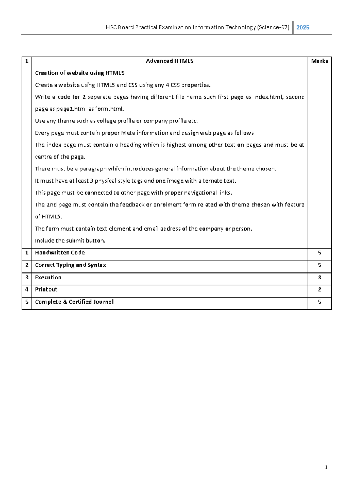 HSC Board Practical Examination IT 2025: Advanced HTML5 & PHP Projects ...