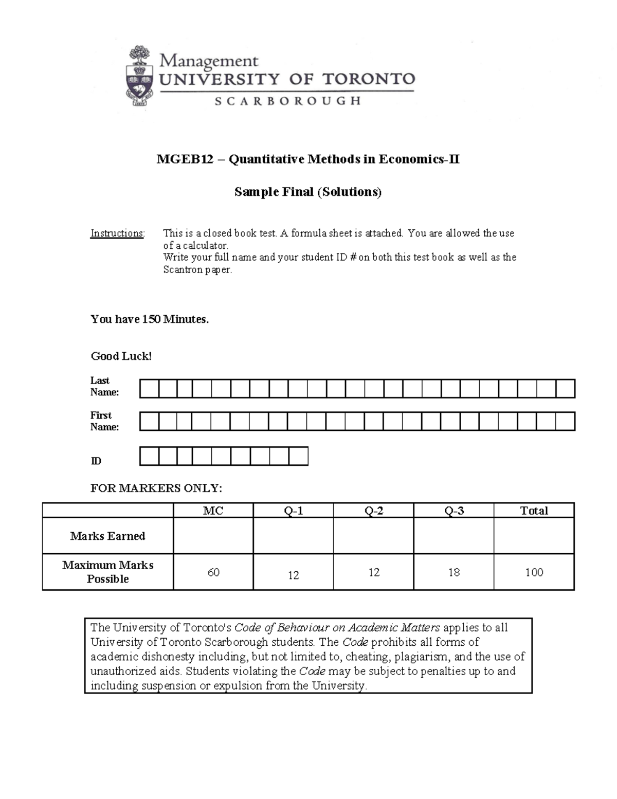 MGEB12 Sample Final Exam Solutions - Quantitative Methods in Economics ...