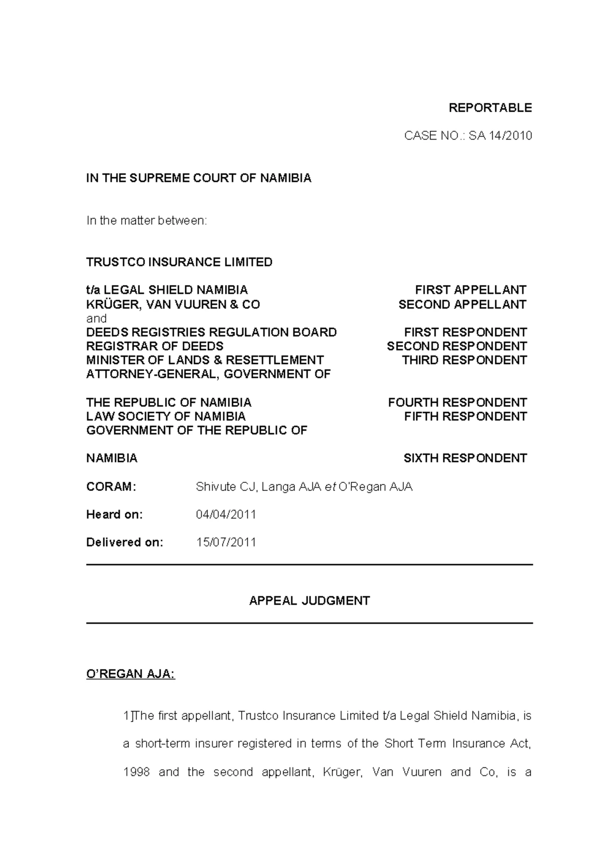 Namibia Administration of Estates Act, 1965 (Act 66 of 1965) Overview ...