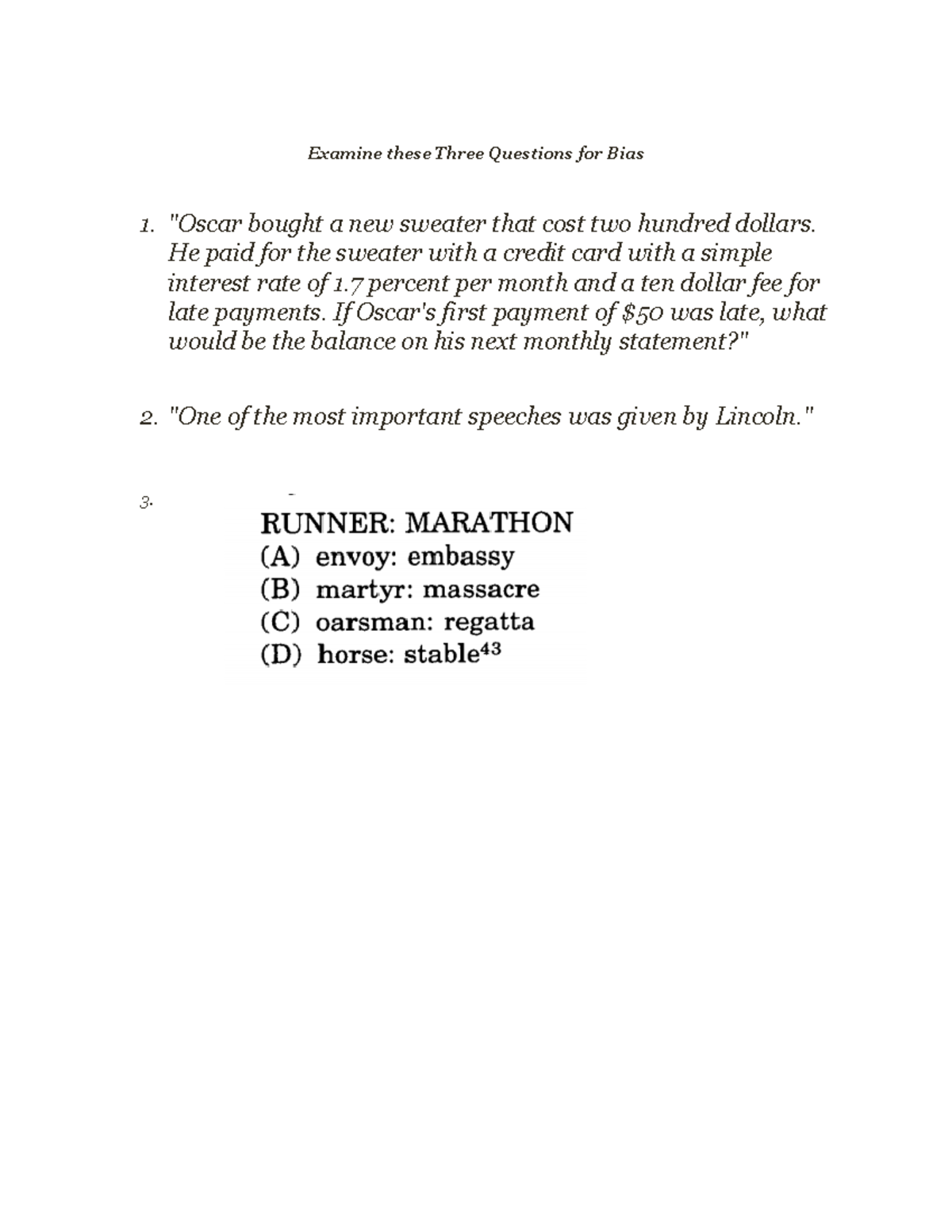 Analyzing Test Bias: Examples and Questions for Review - CISP 655 ...