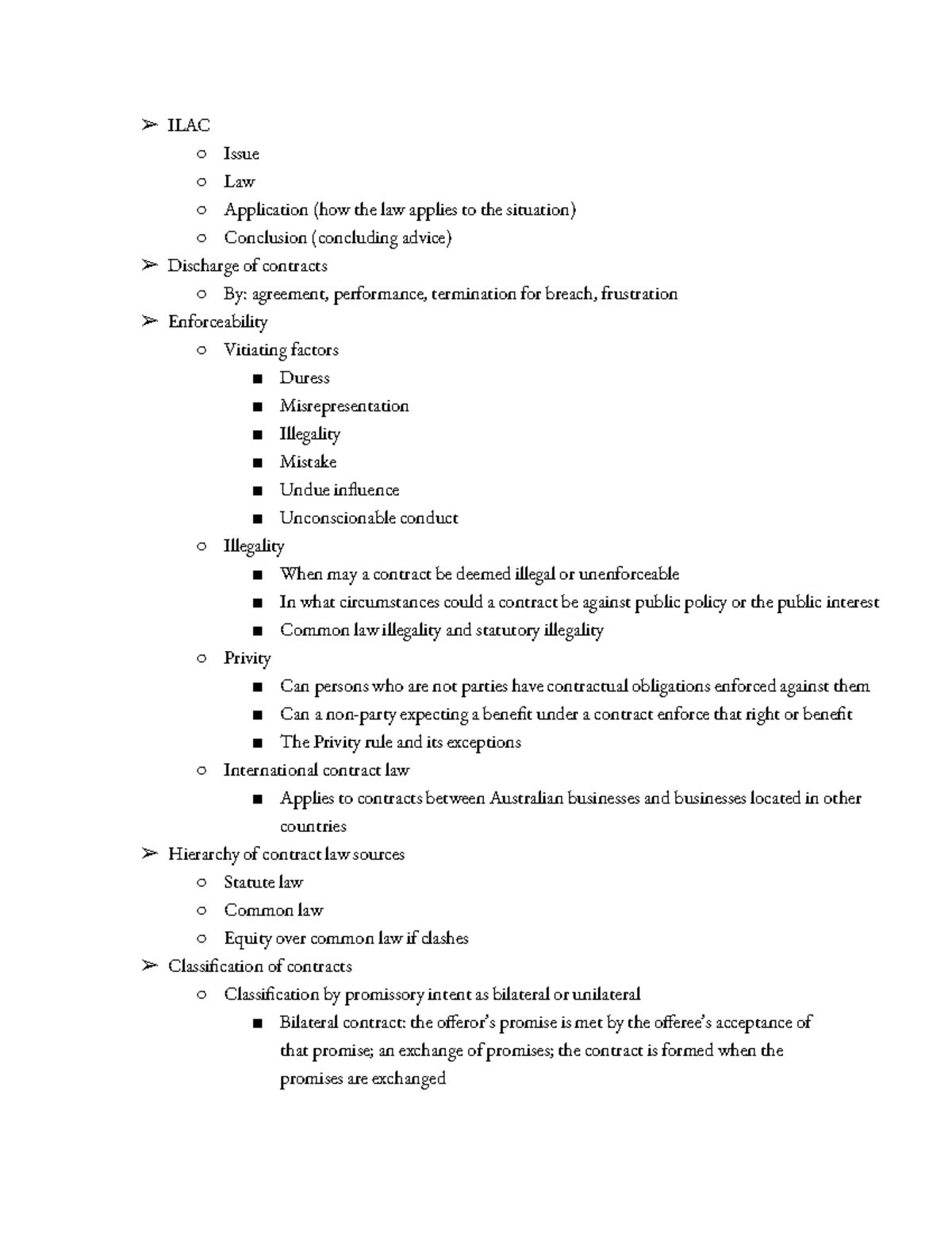 Laws1200 - Notes on Contracts: Formation, Discharge & Remedies - Studocu