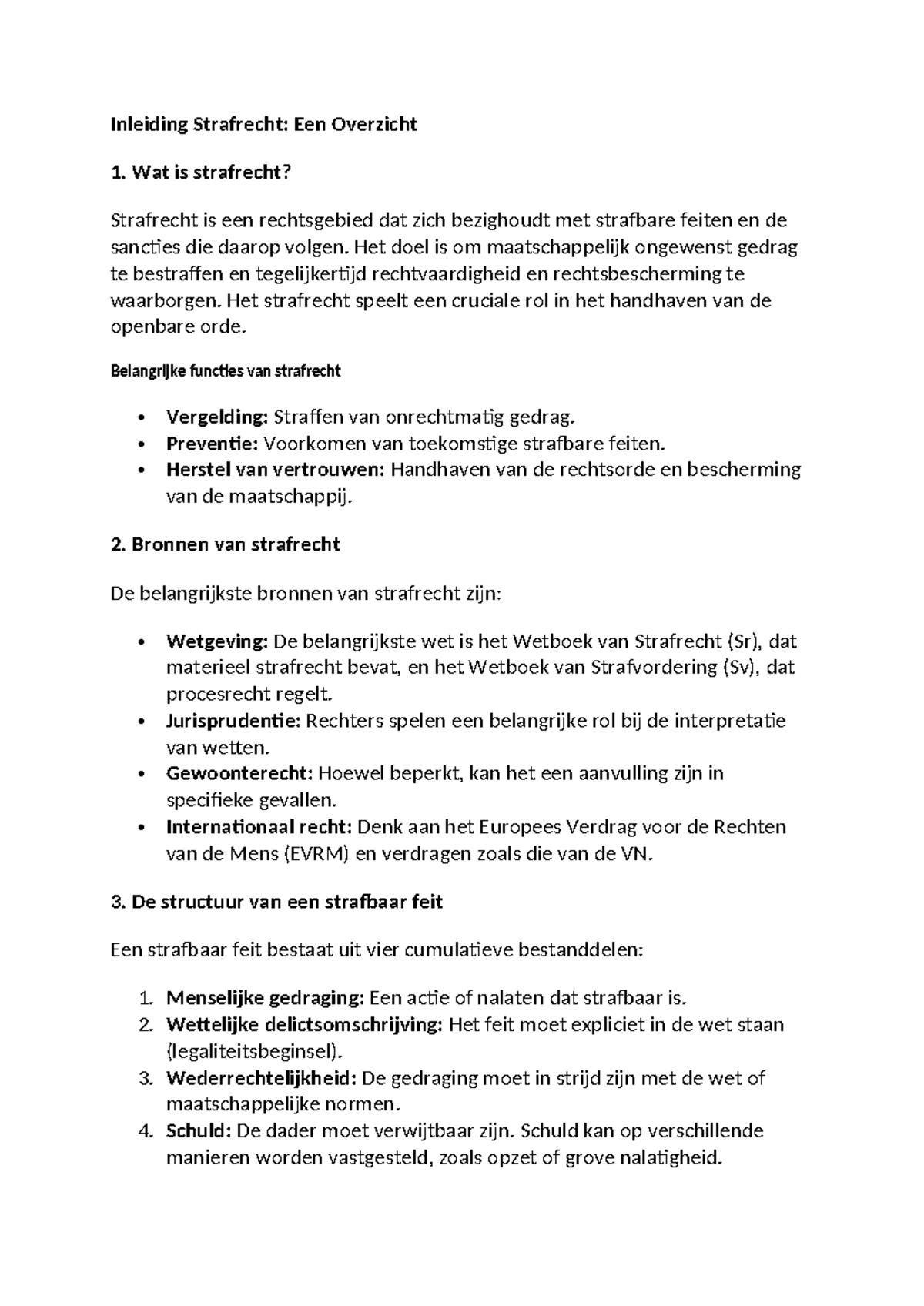 Inleiding Strafrecht (SR) - Een Overzicht van Kernconcepten - Studeersnel