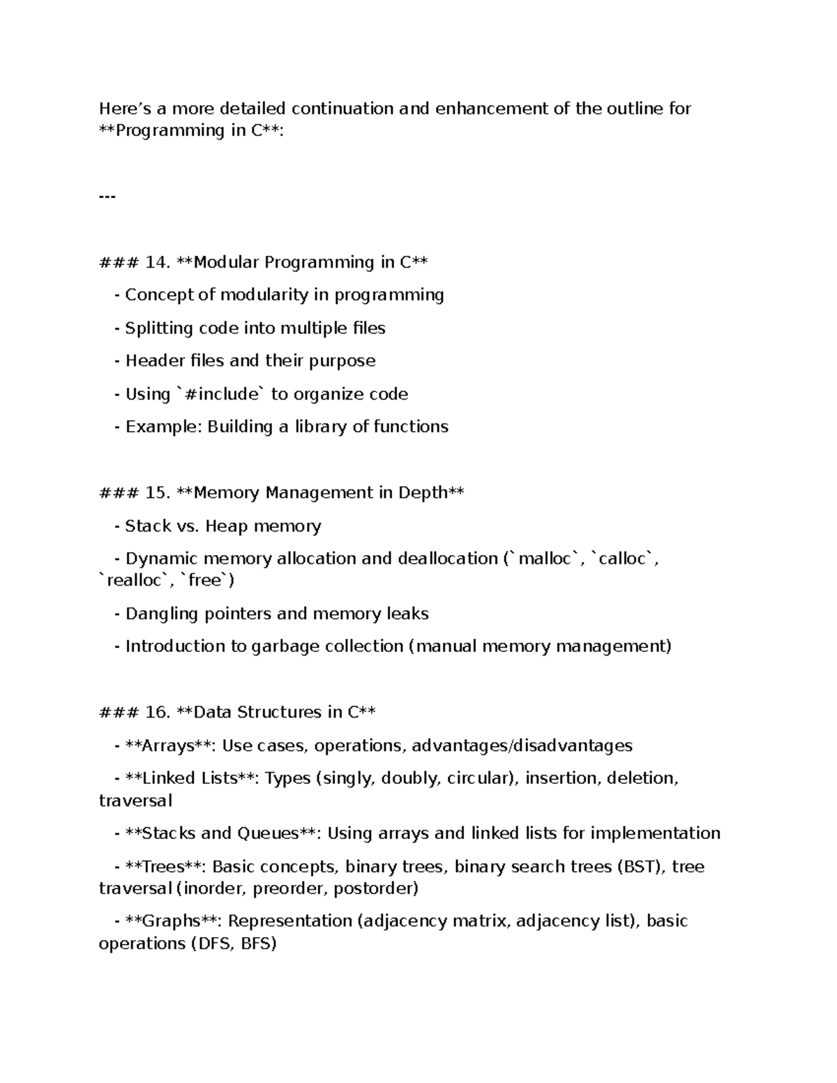 Programming in C: Detailed Outline and Key Concepts for Success - Studocu