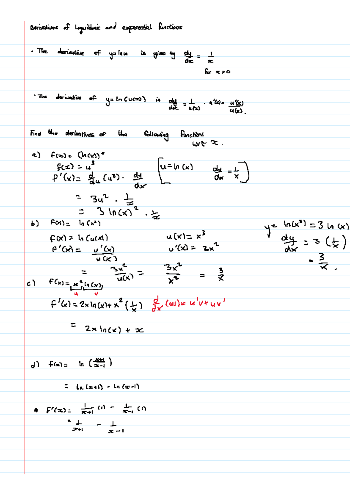 Math 124 Final Exam: Derivatives of Logarithmic & Exponential Functions ...