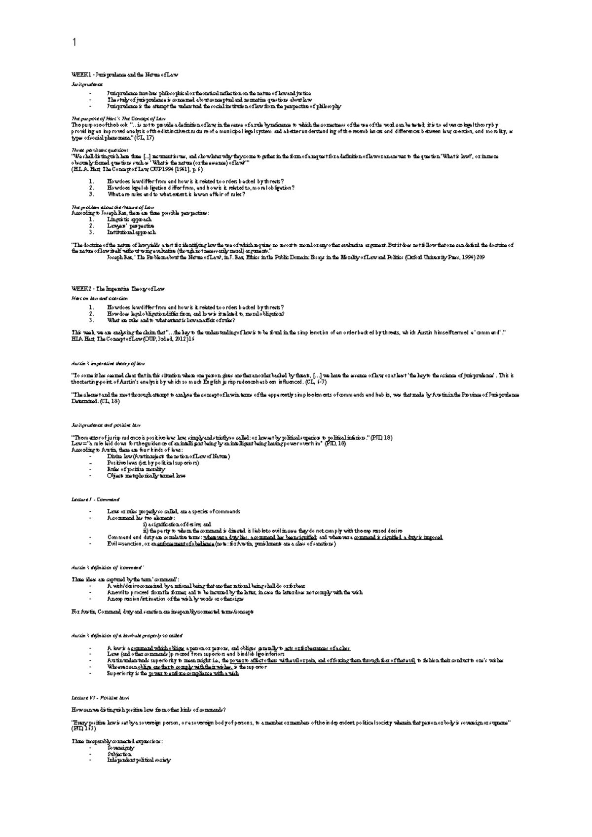LAWS2100 - Week 1: Jurisprudence and the Nature of Law Overview - Studocu