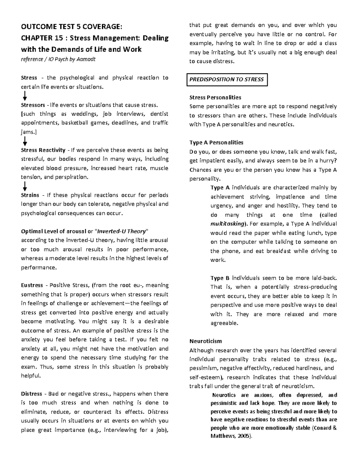 Chapter 15 - IO PSYC H - Stress Management and Coping Strategies - Studocu