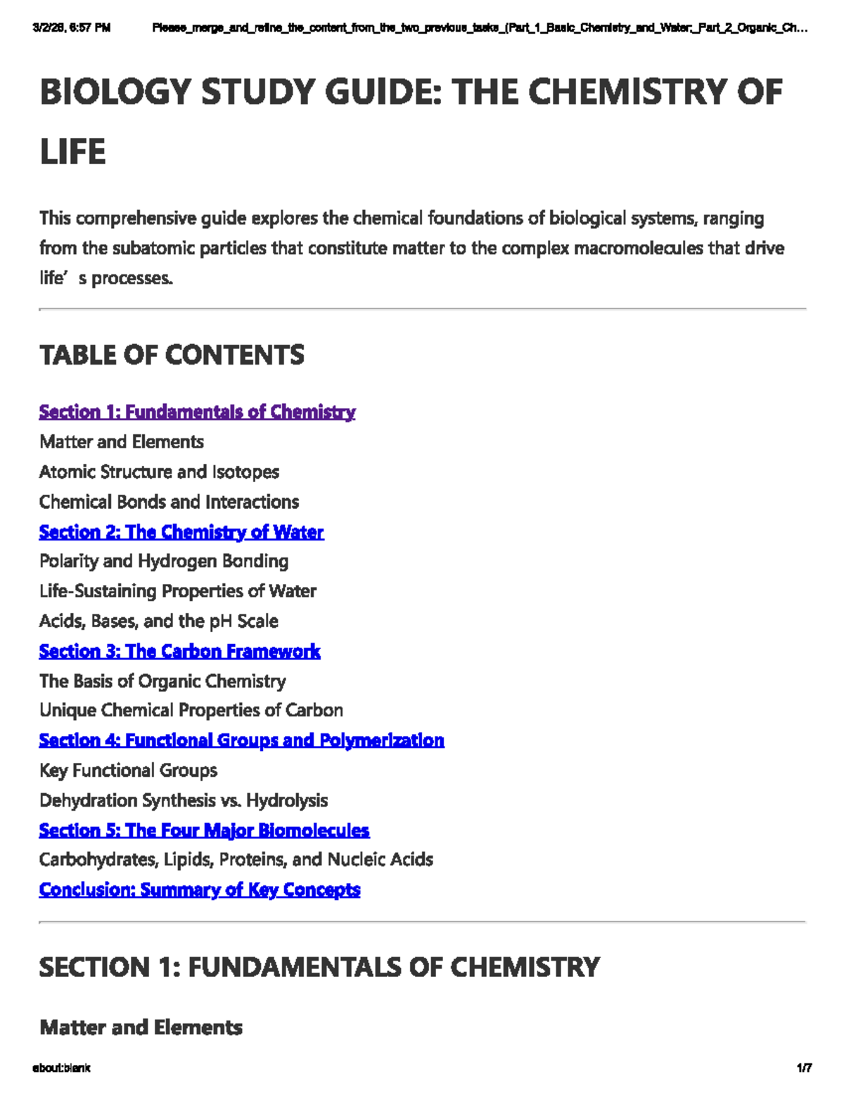 Biology 101 Study Guide: The Chemistry of Life (Part 1 & 2) - Studocu
