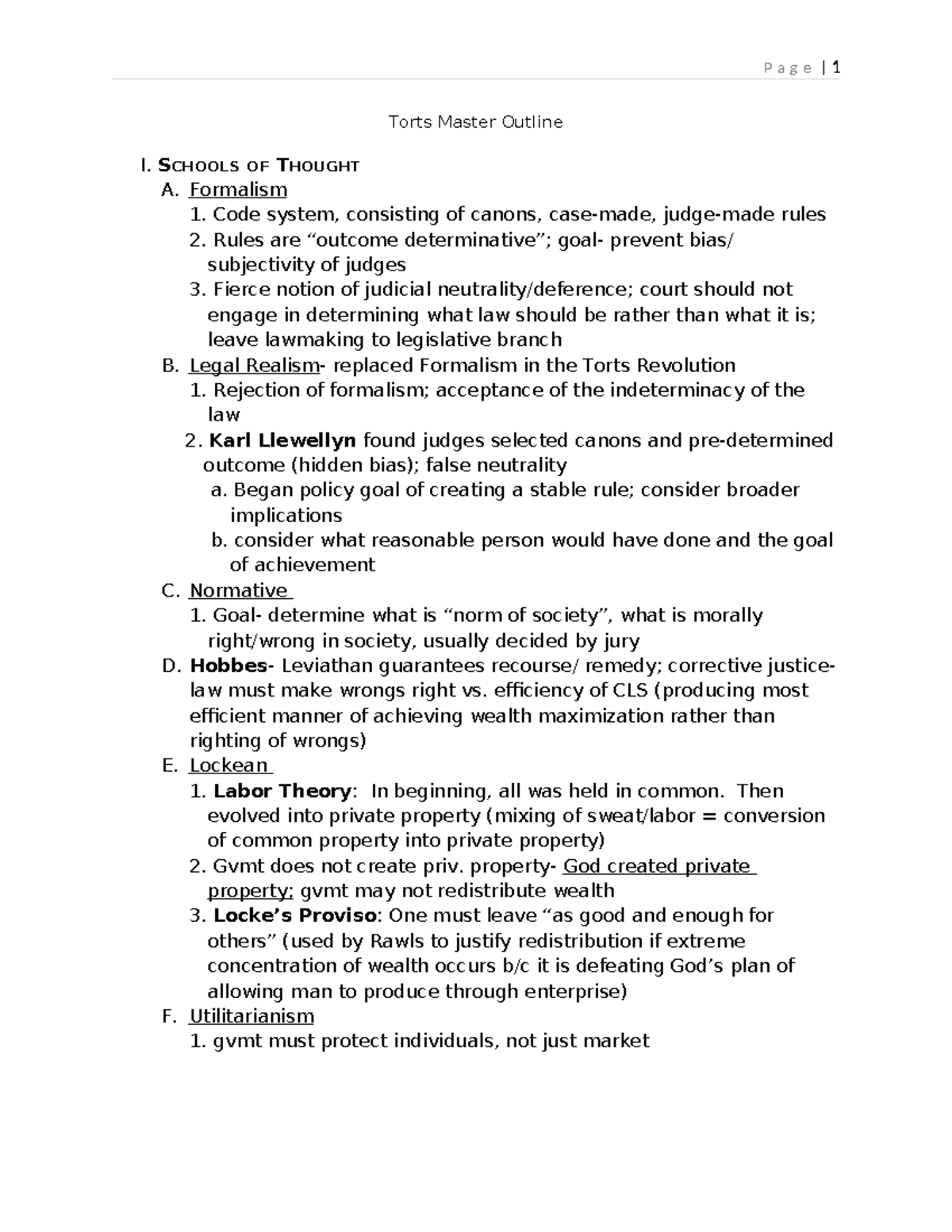 Torts Master Outline Key Theories And Intentional Torts Analysis Studocu