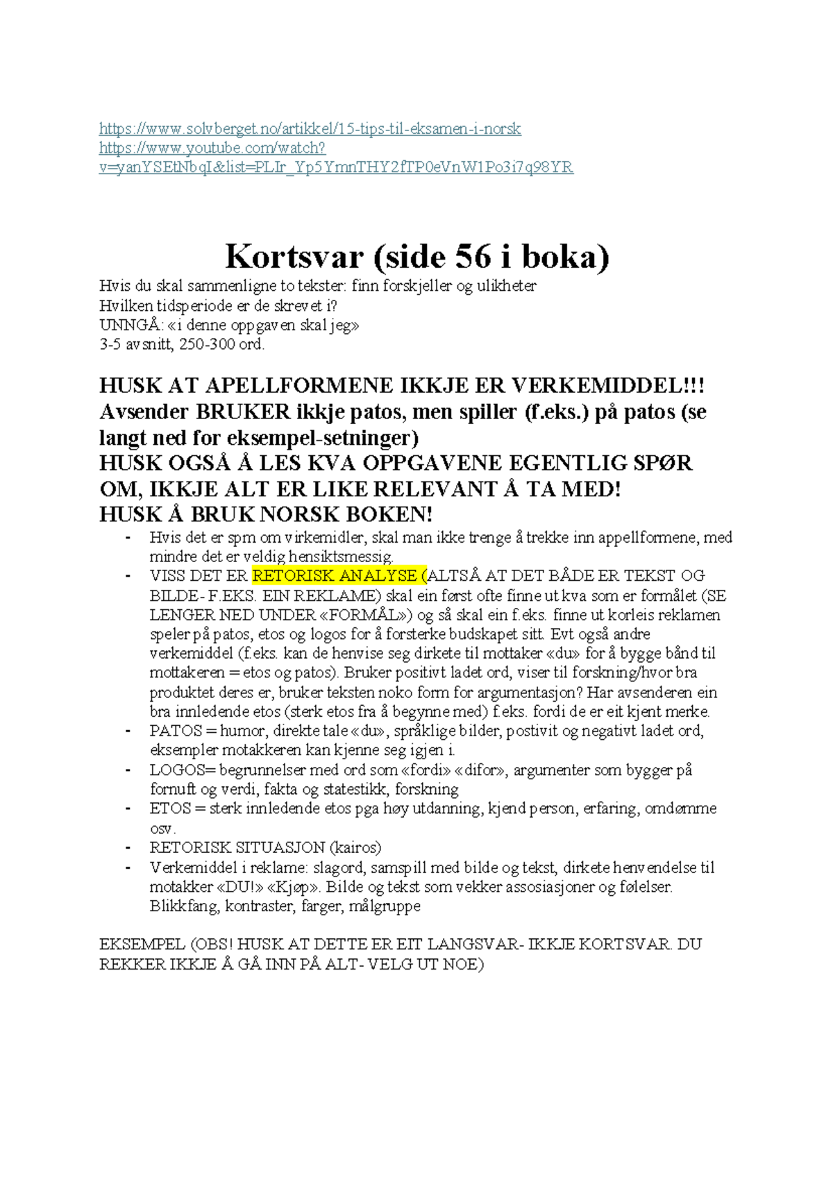 norsk-eksamen-kortsvar-og-retorisk-analyse-av-tekster-studocu
