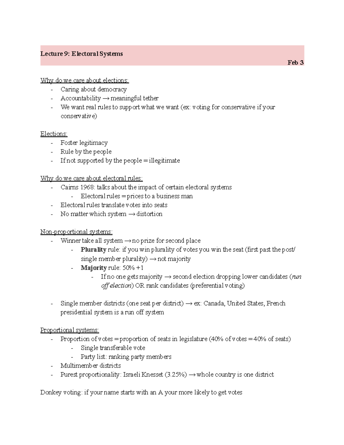 POLI222 Lecture Notes: Electoral Systems & Party Dynamics - Studocu