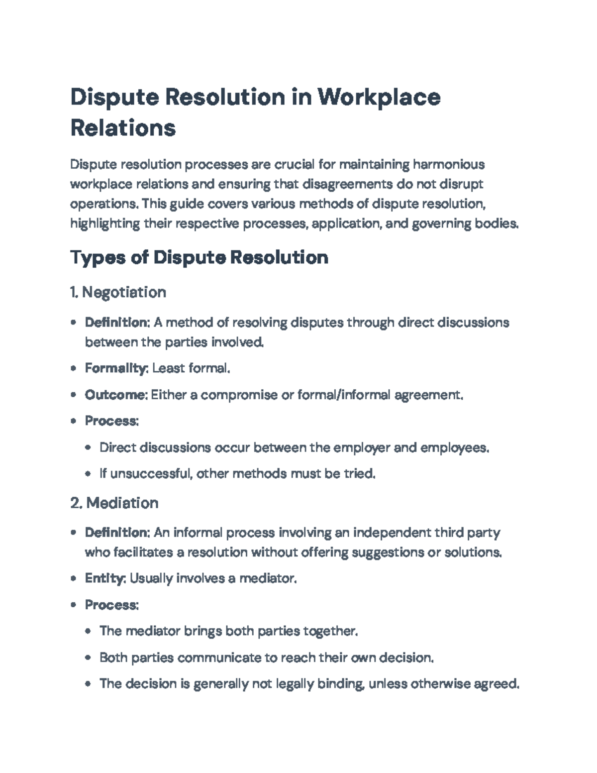 Dispute Resolution Methods in Workplace Relations: A Guide - Dispute ...