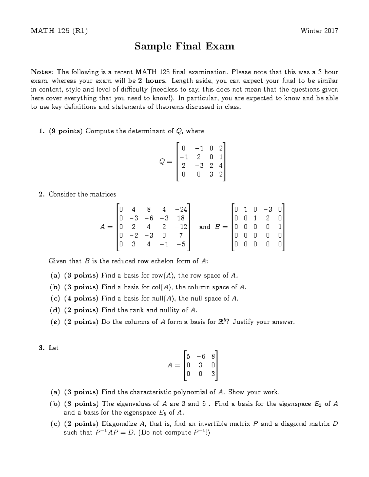 MATH 125 sample final - MATH 125 (R1) Winter 2017 Sample Final Exam ...