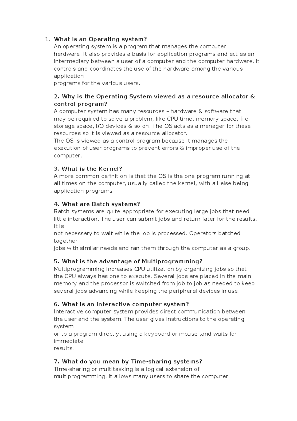 OS 2 - Marks Q & A: Important Questions on Operating Systems - Studocu