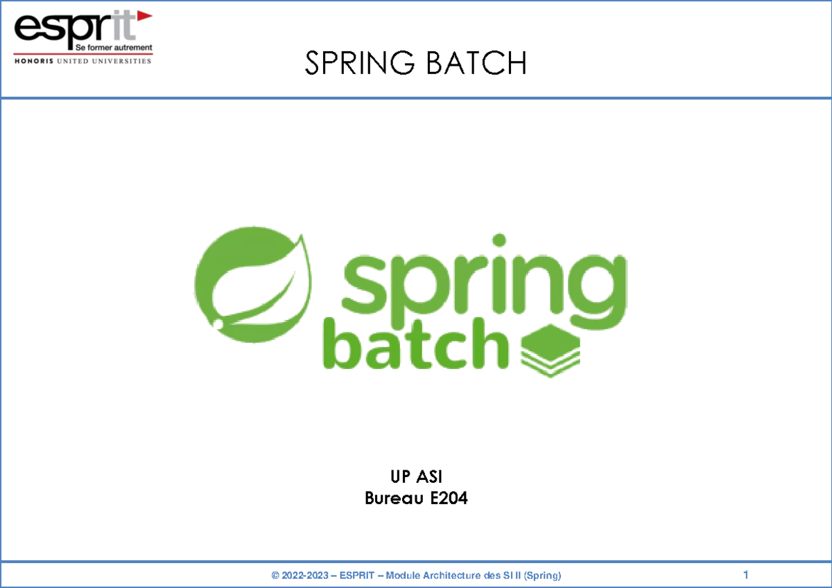 Spring Batch E204: Architecture des SI II (Spring) - Plan et TP - Studocu