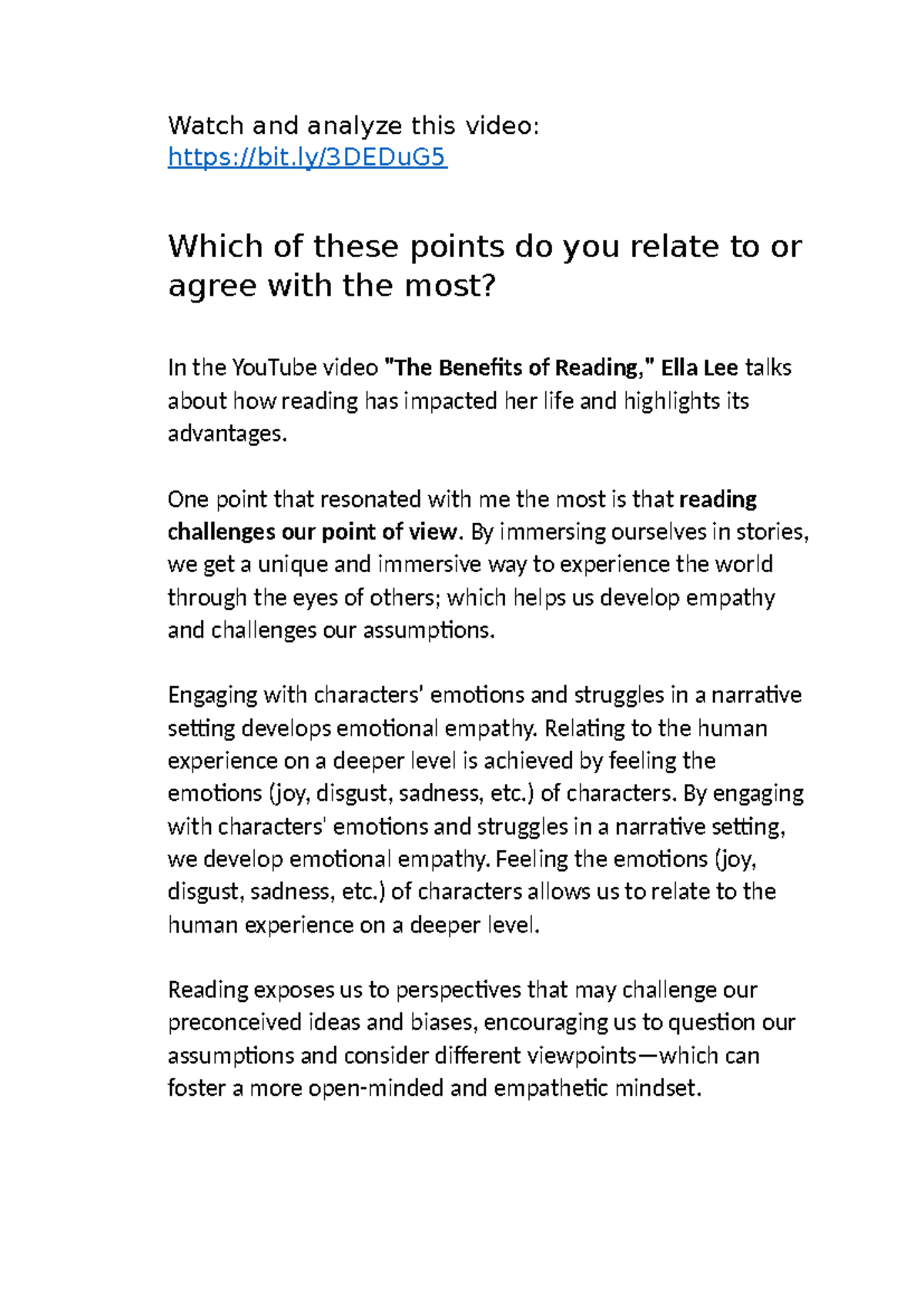 ENG 101: Reflections on "The Benefits of Reading" Video Analysis - Studocu