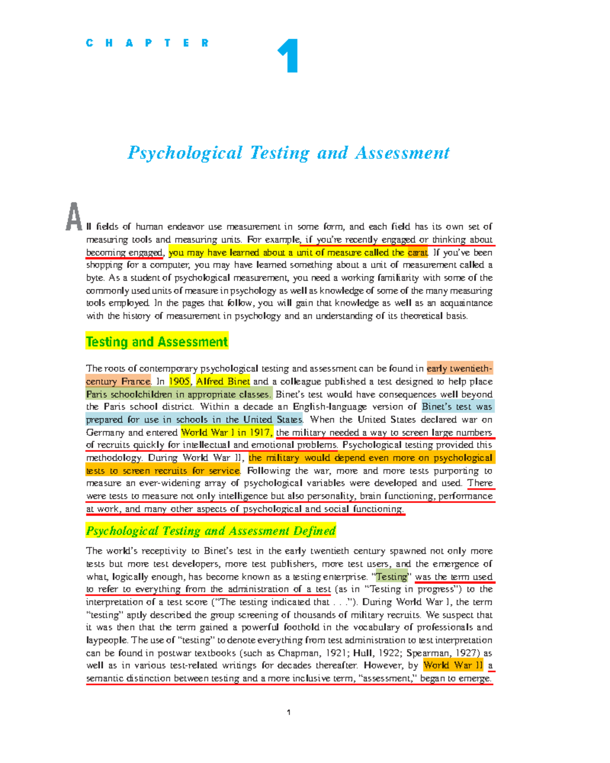 Chapter 1: Psychological Testing and Assessment Overview (PSY 101 ...